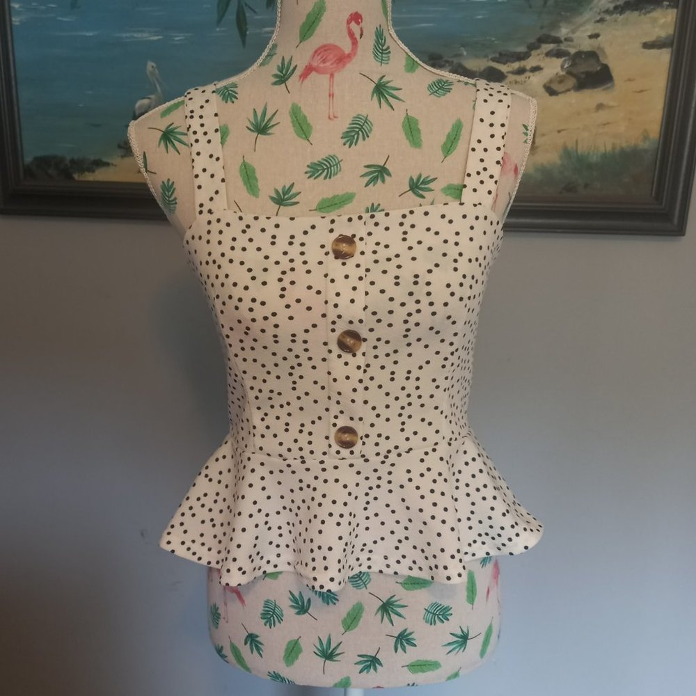 🥳HOST PICK🥳 Miss Valley white and black polka dot summer top peplum (Size S) - Picture 1 of 4